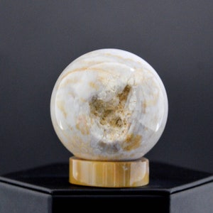 51 mm Cream and Tan Agatized Fossil Coral Sphere with Base