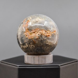 52 mm Blue Gray Agatized Fossil Coral Sphere with Base