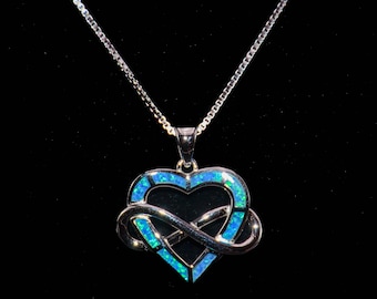 Opal Heart Necklace, Infinity Pendant | 925 Sterling Silver | Rhodium Plated - 18.4 Mm Box Chain