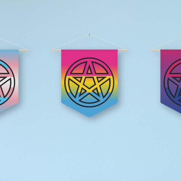 Pride Pentagram Witchy Wall Hanging Flag Pennants, Pentacle LGBTQIA Pagan Home Decor, Queer Gay Lesbian Pansexual Bisexual Accessories