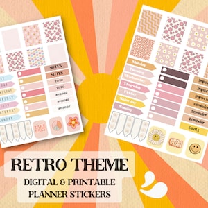 Retro Digital Stickers for GoodNotes, Digital Planner Stickers, Cute planner Stickers, Everyday digital stickers, label Stickers, reminders