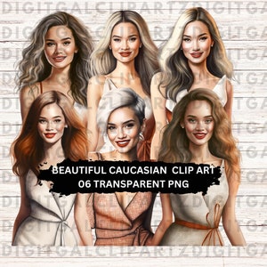 Lindas mulheres caucasianas Clip Art - 06 arquivos PNG transparentes - Download digital - Download de gráficos - Caucasiana Ruiva Loira - 1107