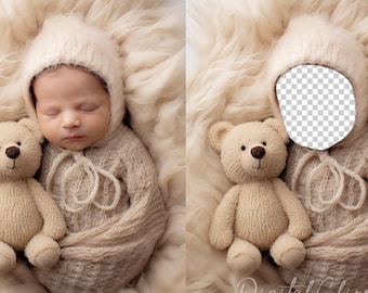 Teddy Bear Newborn Digital Backdrop, Face Insert, Digital Photography Backdrop, Digital Composite, Photoshop Add Face Photo - 8104