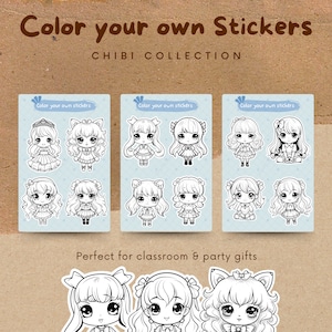 Bemalen Sie Ihre eigenen Aufkleber - Party Geschenke Klassenzimmer Geschenke Drucken Sie Ihre eigenen Aufkleber Chibi Aufkleber Party Favor DIY Aufkleber