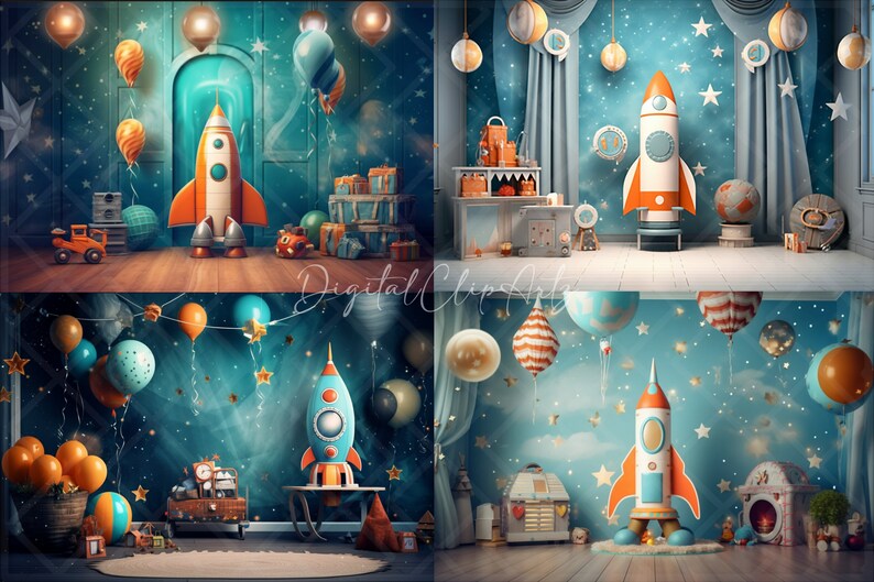 Rocket Ship Digital Backdrop, Digital Photography Backdrop, Digital ...