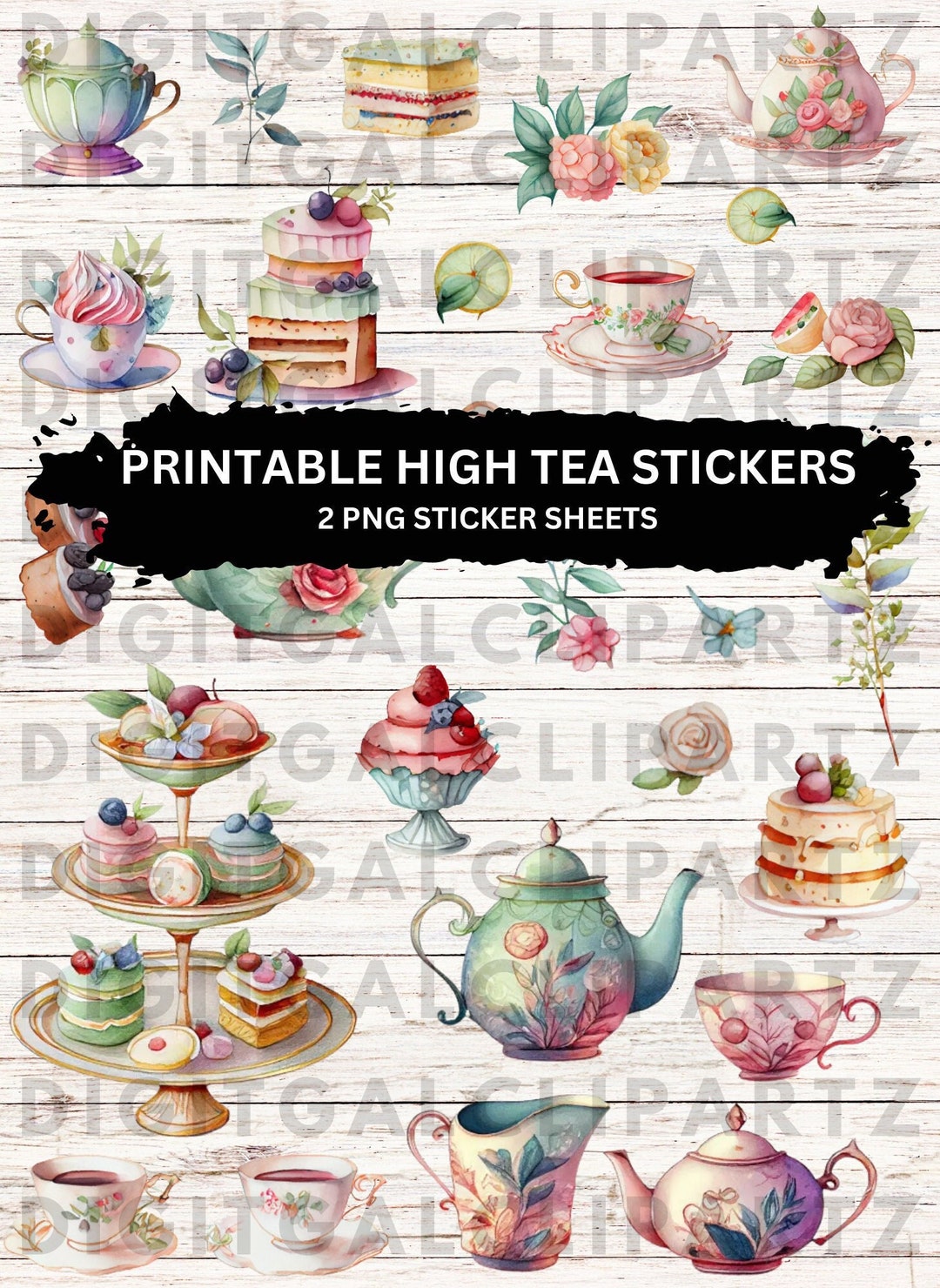 Elegant High Tea Printable Stickers PNG Download Digital Designs Print ...