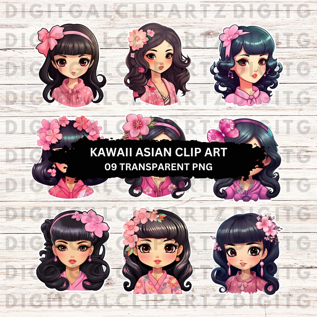 Kawaii Asian Clip Art 09 Transparent PNG Files Digital Download Barb Clip Art Digital Sticker