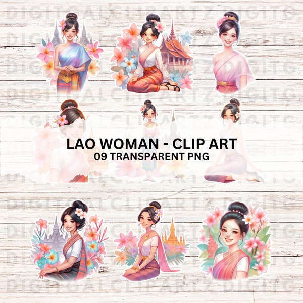 Asian Girl Clip Art- 09 Transparent PNG files - Digital Download - Cute Modern Day Hill Tribes, Lahu Karen Ahka Hmong Lao Vietnam Mien- 1297