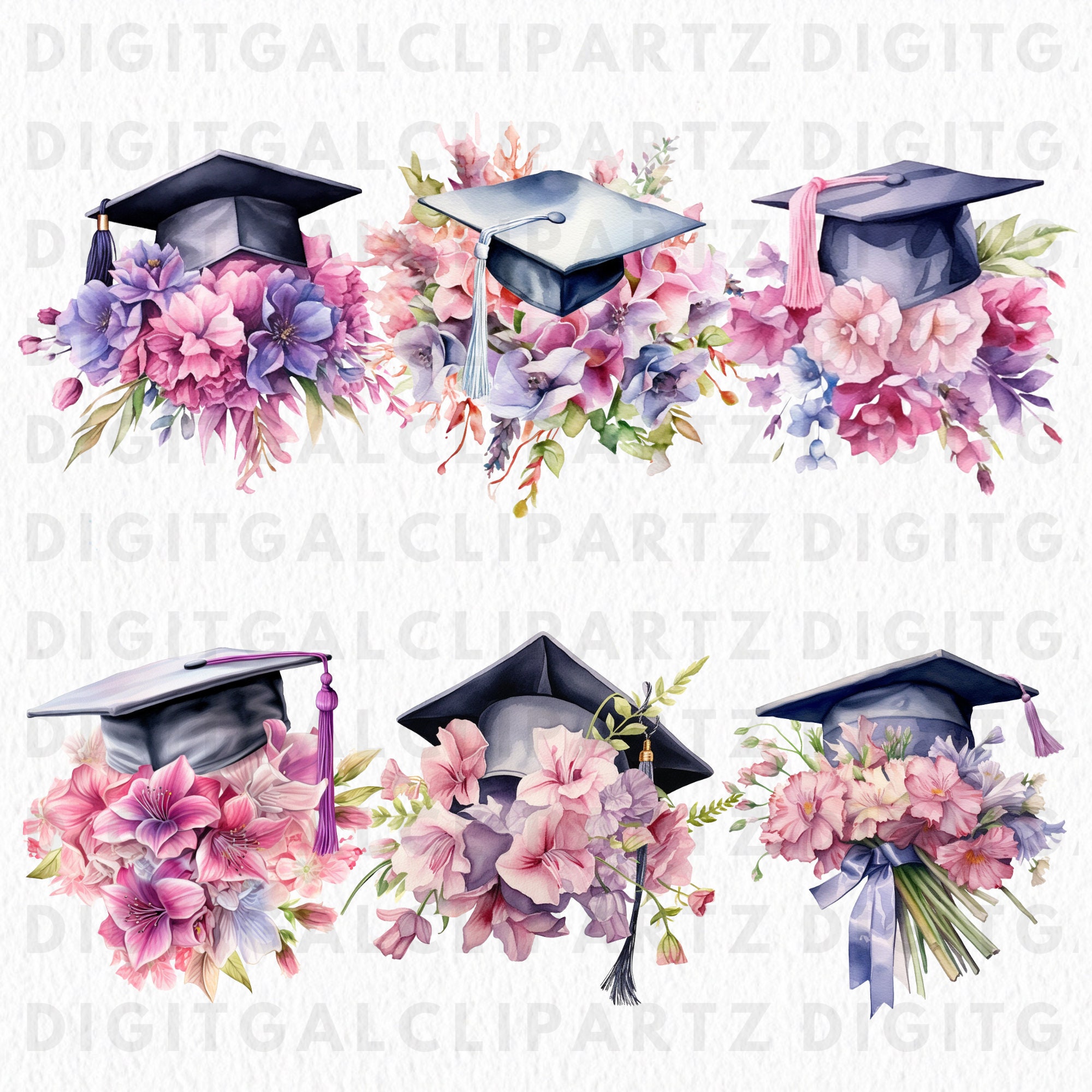 Watercolor Graduation Cap Clip Art 06 Transparent PNG Files - Etsy