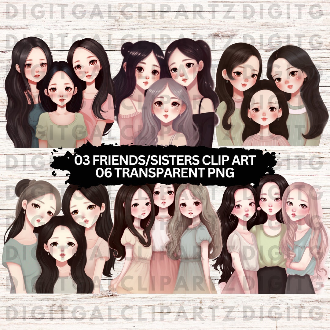 Group of 03 Sisters Clip Art- 06 Transparent PNG Files - Digital ...