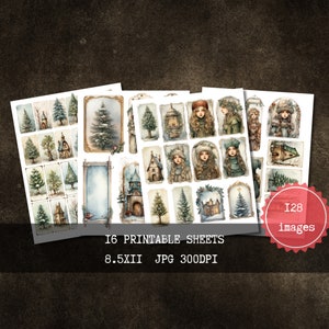 Snowy Escape druckbare Bilder - 16 druckbare Seiten - Scrapbook Seiten druckbare Einlagen Digital Journals Artist Journals Ephemera - 4003