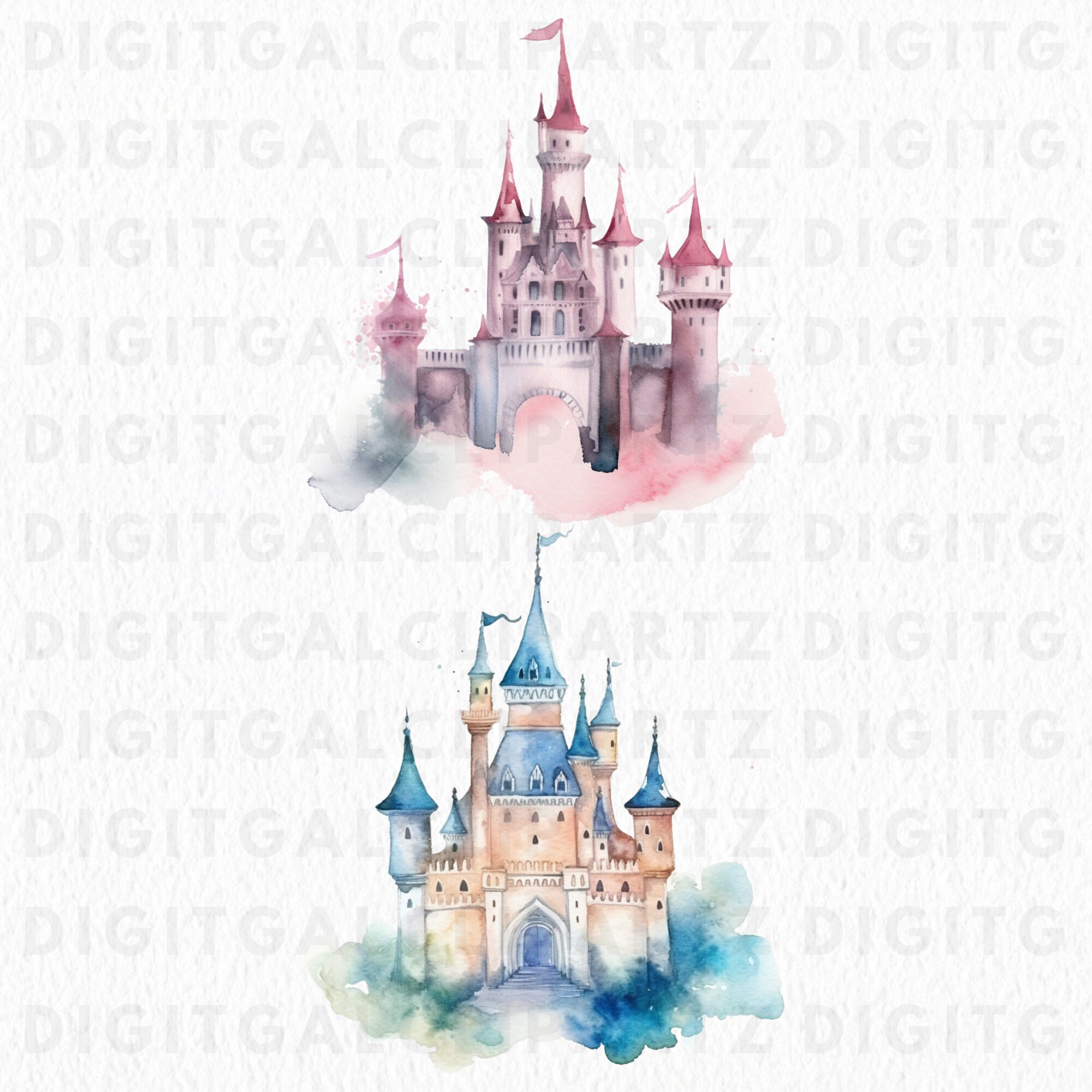 Watercolor Princess Castle I Clip Art- 06 Transparent PNG Files ...