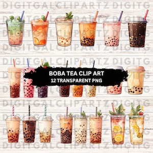 Boba Clip Art- 12 Transparent PNG files-Digital Download -  Drinks Clip Art Boba Tea Boba Fusion Sweet Tapioca Treat Bubble Tea - 1261