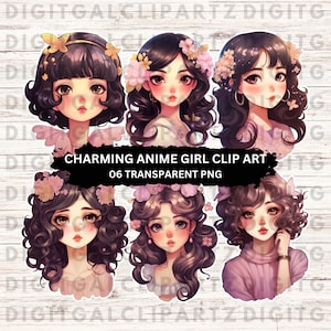 Charming Anime Girl Clip Art- 06 Transparent PNG files - Digital Download - Graphics Download - Cut out Sticker - 1239