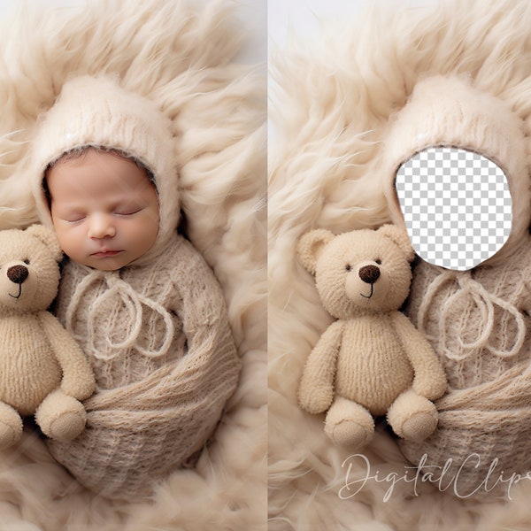 Teddy Bear Newborn Digital Backdrop, Face Insert, Digital Photography Backdrop, Digital Composite, Photoshop Add Face Photo - 8104