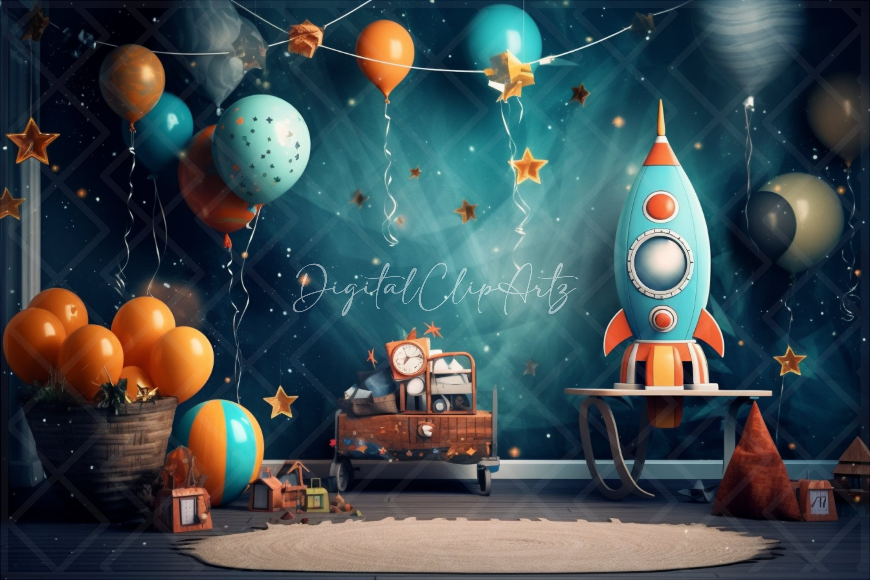 Rocket Ship Digital Backdrop, Digital Photography Backdrop, Digital ...