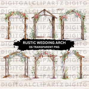 Clipart de arco de casamento rústico - 06 arquivos PNG transparentes - Download digital - Ilustração em aquarela Arco de temporada de casamento - 1213