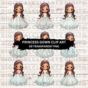 Princess Gown - 09 Transparent PNG files - Digital Download Princess in Ice Blue Gown Sticker Clip Art Birthday Clip ART - 1235