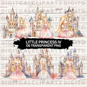Watercolor Little Princess IV Clip Art- 06 Transparent PNG files - Digital Download - Little Princess Castle Medieval Princess- 1174