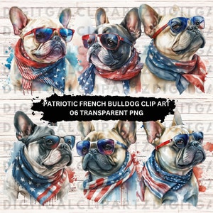 Aquarell Patriotische Französische Bulldogge Clip Art - 06 Transparente PNG-Dateien - Digitaler Download - Patriotische Französische Bulldogge - 1112