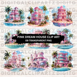 Pink Dream House Clip Art- 09 Przezroczyste pliki PNG - Pobieranie cyfrowe - Beach Dream House Clip Art Naklejki cyfrowe Planner - 1252