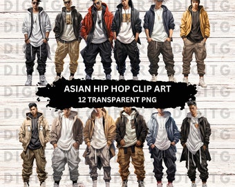 Asian Hip-Hop Clip Art - 12 Transparent PNG files-Digital Download - Asian Street Style Asian Hip-Hop Fashion - 1248