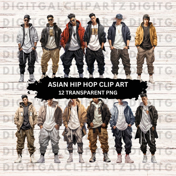 Asian Hip-Hop Clip Art - 12 Transparent PNG files-Digital Download - Asian Street Style Asian Hip-Hop Fashion - 1248