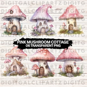 Akwarela Mushroom Cottage Clip Art- 06 Przezroczyste pliki PNG - Pobieranie cyfrowe - Pink Fairy Cottage Mushroom Cottage - 1175