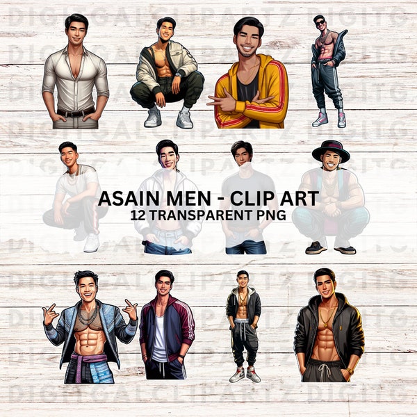 Fine Asian Men - 12 Transparent PNG files Digital Download Korean Japanese Thai Lao Khmer Hmong Clip Art - 1303