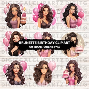Brunette Birthday Clip Art- 09 Transparent PNG files - Digital Download - Barb Clip Art Digital Sticker Planner Stickers - 1253