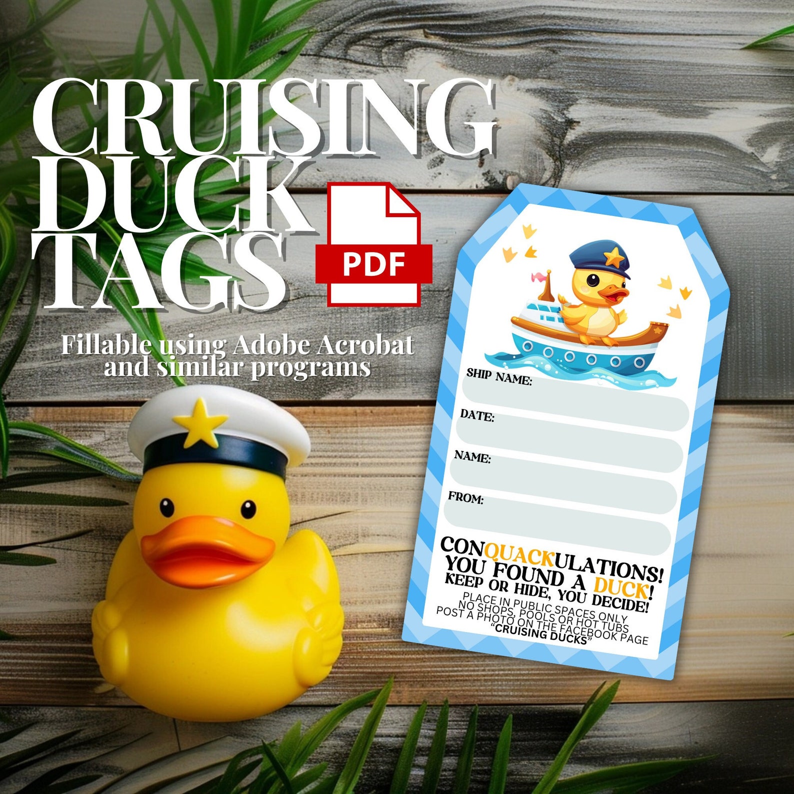 Cruising Duck Tags Fillable Printable Reusable PDF Cruise Duck Tags
