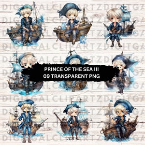 Aquarelle Prince de la mer Clip Art-09 fichiers PNG Transparent-téléchargement numérique-garçon bateau Pirate Clip Art numérique dessin animé mer océan 1145