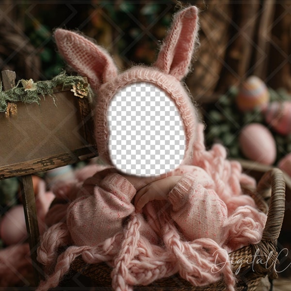 Easter Bunny Newborn Digital Backdrop, Face Insert, Digital Photography Backdrop, Digital Composite, Photoshop Add Face Photo - 8111