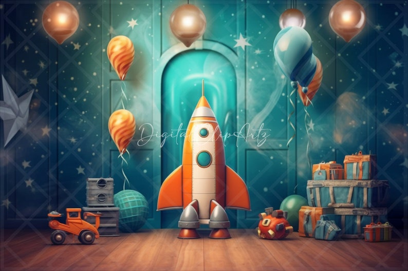 Rocket Ship Digital Backdrop, Digital Photography Backdrop, Digital ...