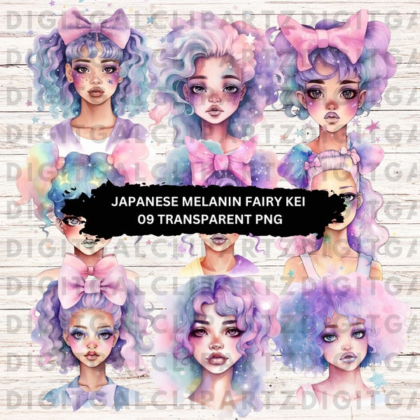 Watercolor Melanin Fairy Kei Clip Art- 09 Transparent PNG files - Japanese Fairy Kei Black Girl Magic Japanese Fashion Japan - 1124