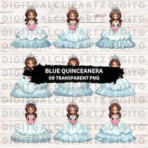 Princess Blue Gown Quinceanera - 09 Transparent PNG files - Digital Download Princess in Ice Blue Gown Sticker Clip Art 15th Birthday - 1234