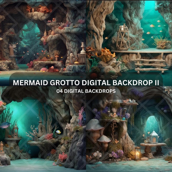 Mermaid Grotto Digital Backdrop II, Digital Photography Backdrop, Digital Composite, Photoshop Overlay Under the Sea Backdrop - 1515