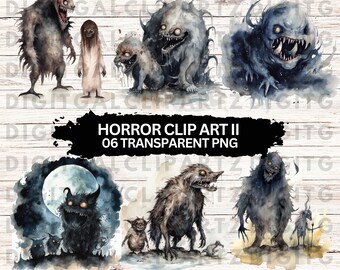 Watercolor Horror II Clip Art - 06 Transparent PNG files - Digital Download - Horror Monsters Nightmare Halloween Clip Art - 1177