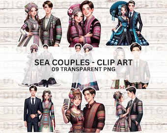SEA Couple Clip Art - 09 Transparent PNG files Sublimation Asian American Asian Inspired Hmong Viet Lao Chinese Stickers Printable - 1307