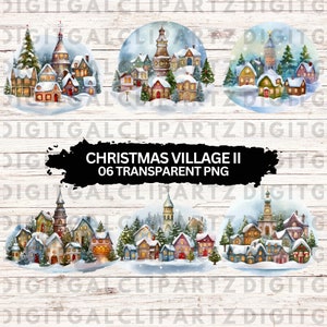 Watercolor Christmas Village II Clip Art- 06 Transparent PNG files - Digital Download - Christmas Village, Snow Village, Winter - 1162