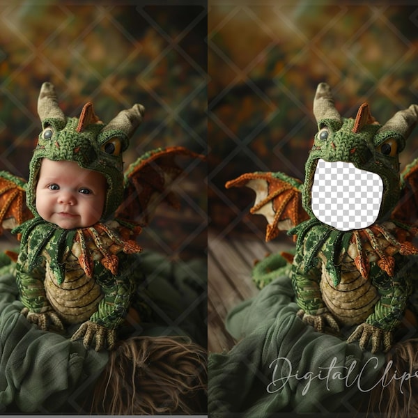 Tło cyfrowe Dragon Baby Newborn, wkładka twarzy, tło fotografii cyfrowej, kompozyt cyfrowy, Photoshop Dodaj zdjęcie twarzy - 8112