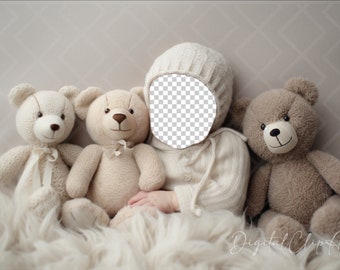 Teddy Bear Newborn Digital Backdrop, Face Insert, Digital Photography Backdrop, Digital Composite, Photoshop Add Face Photo - 8103