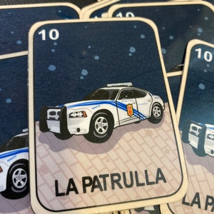 La Patrulla police car loteria card sticker