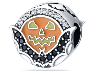 Pumpkin Charm Bat Charm Halloween Charm Mum Wife Sister Daughter Gift Bead Genuine 925 Sterling Silver Pandora Charm Bracelet Fit