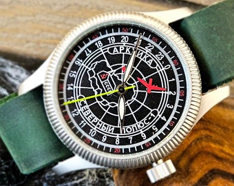 Russische Mechanische Uhr Vintage Polar Raketa 24H Polarny. Arctic Polar 24 Stunden Uhr.