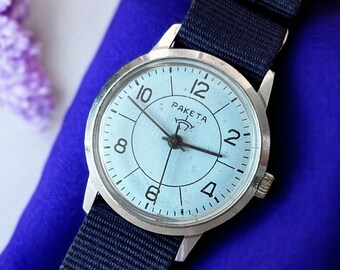 Raketa Rare montre PCHZ soviétique URSS mécanique rétro avec diamètre bleu