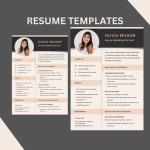 Plantilla de CV con foto, Plantilla de CV profesional, Plantilla de CV limpia con imagen, plantilla de CV para representantes de ventas