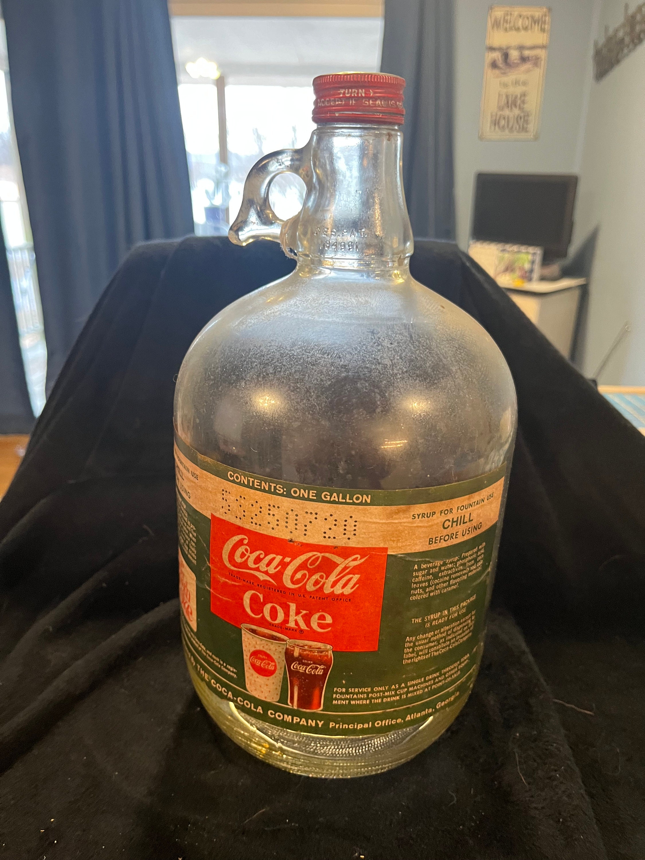 Vintage, 1-Gallon Coca Cola Coke Syrup Glass Jug Bottle, W/Cap, 1960's