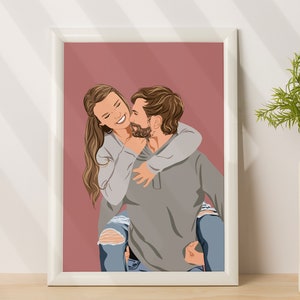 Ritratto personalizzato, Illustrazione personalizzata, Ritratto senza volto, Regalo per fidanzato, Ritratto di cartone animato, Disegno di coppia, Regalo personalizzato per lui immagine 1