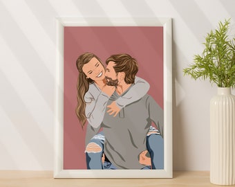 Custom Couple Portrait: Valentine's Day Gift for Him, Drawing from Photo (Digital File)